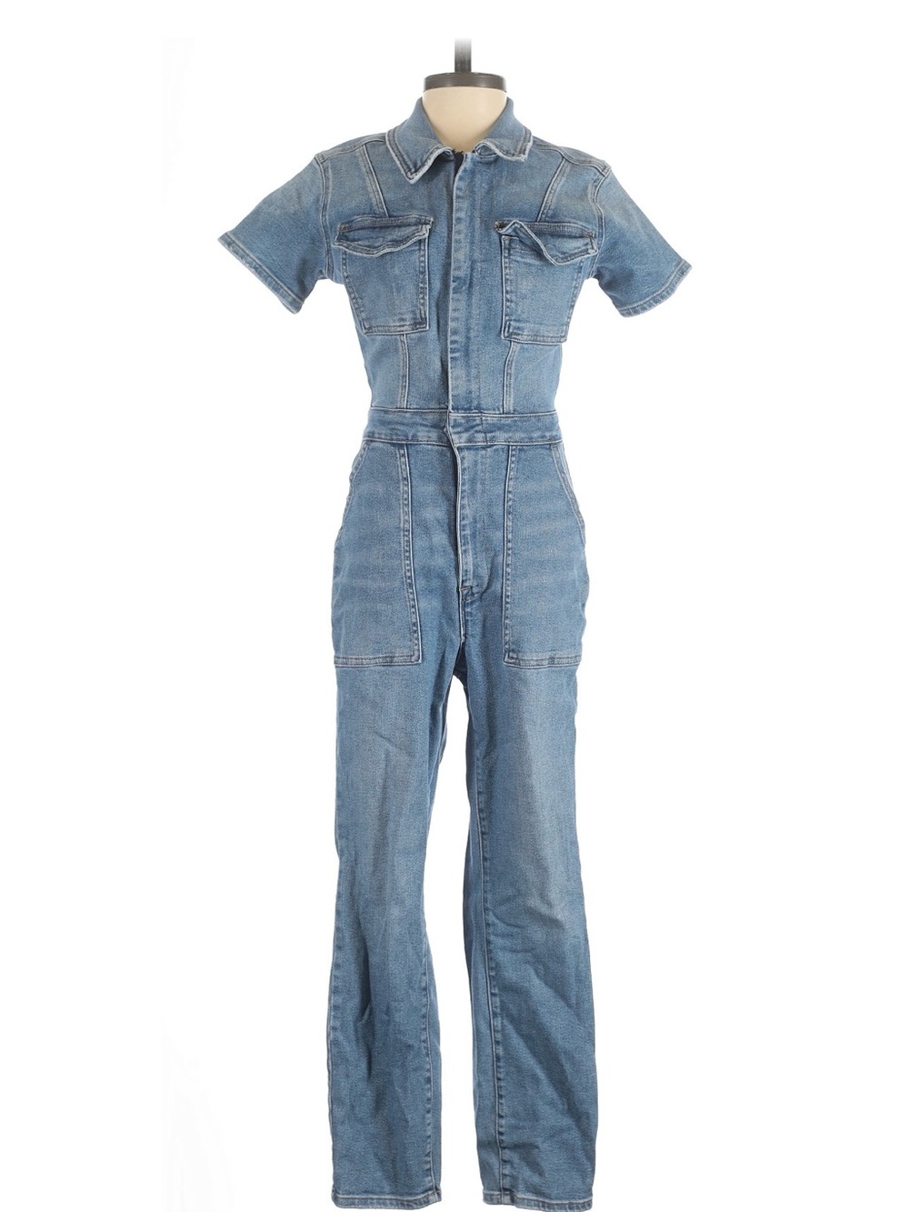 Good American Light Blue Denim Short Sleeve Jumpsuit